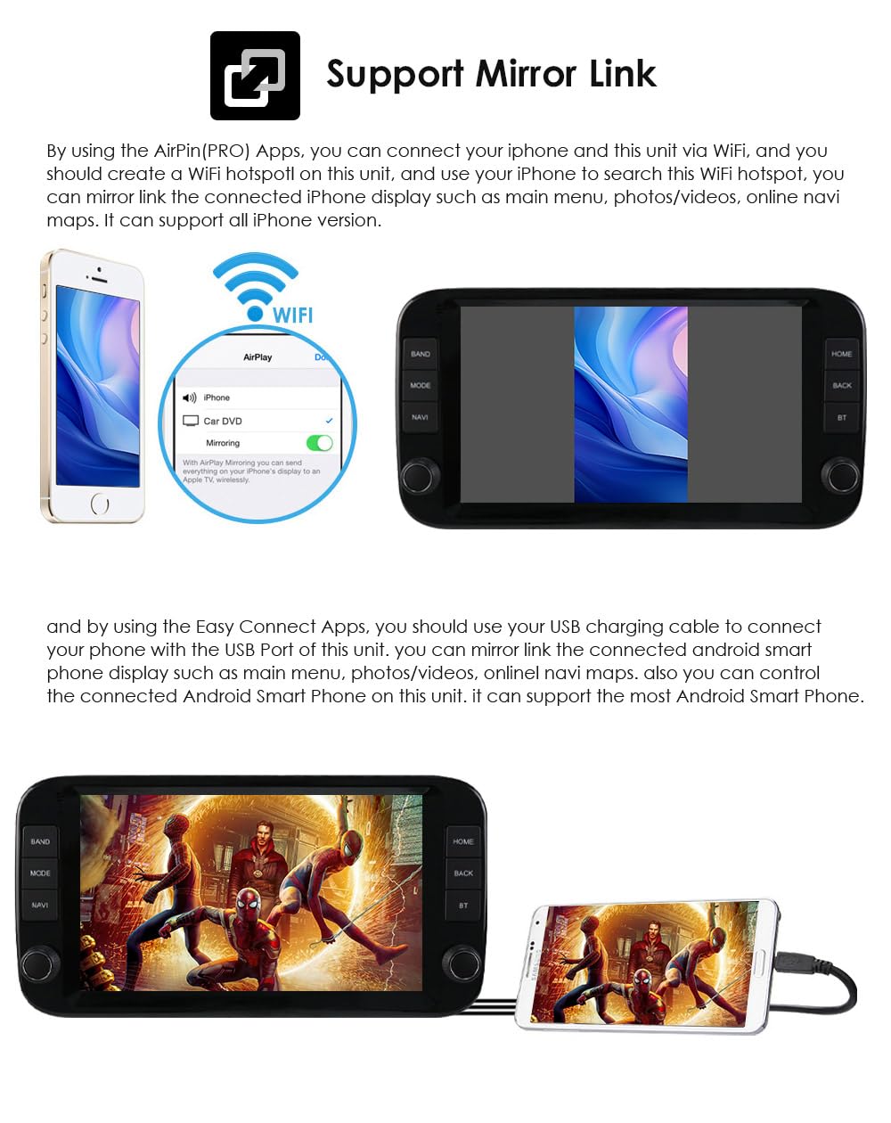Android 14 Autoradio 9 pollici Touchscreen 4 core per Fiat Panda 2013-2024 WiFi Wireless Android Auto & Wireless Carplay Bluetooth WiFi 4G GPS RDS AM/FM