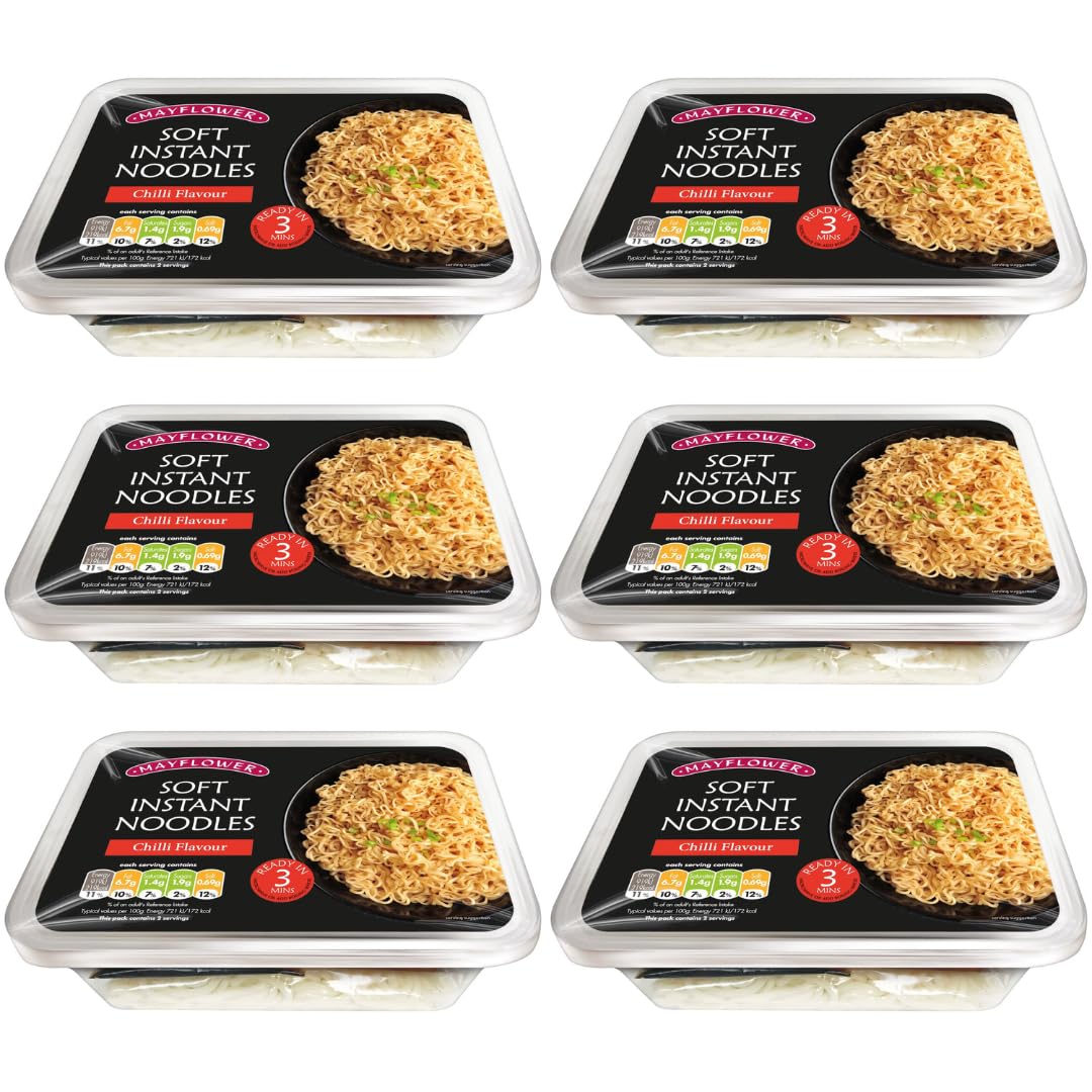 Pack Of 6 Soft Instant Noodles Chilli Flavour 255g Delicious Quick