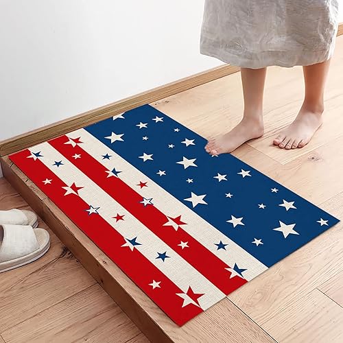 Miniatura 4 de Tapetes de bienvenida del Día de la Independencia para puerta delantera interior, con bandera patriótica estadounidense, antideslizantes, tapete de