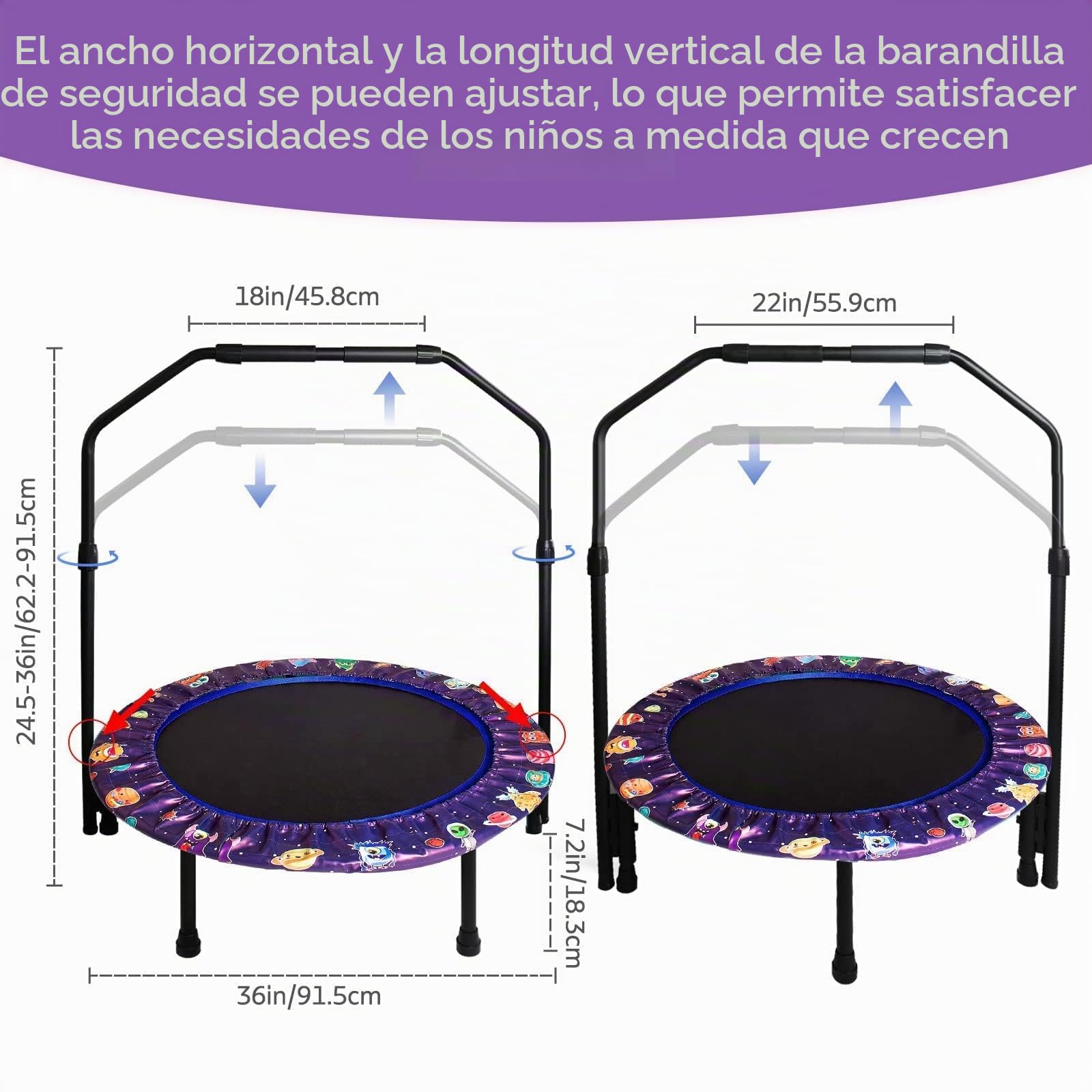 Mini Trampolín para niños de 91 cm para Interiores y Exteriores con asa Ajustable y Cubierta Acolchada de Seguridad,Plegable para Que los niños Pequeños Jueguen y Hagan Ejercicio