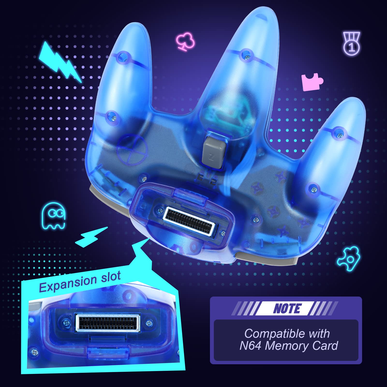 FISUPER Manette de jeu filaire N64 classique pour console N64 (noir transparent + bleu transparent)