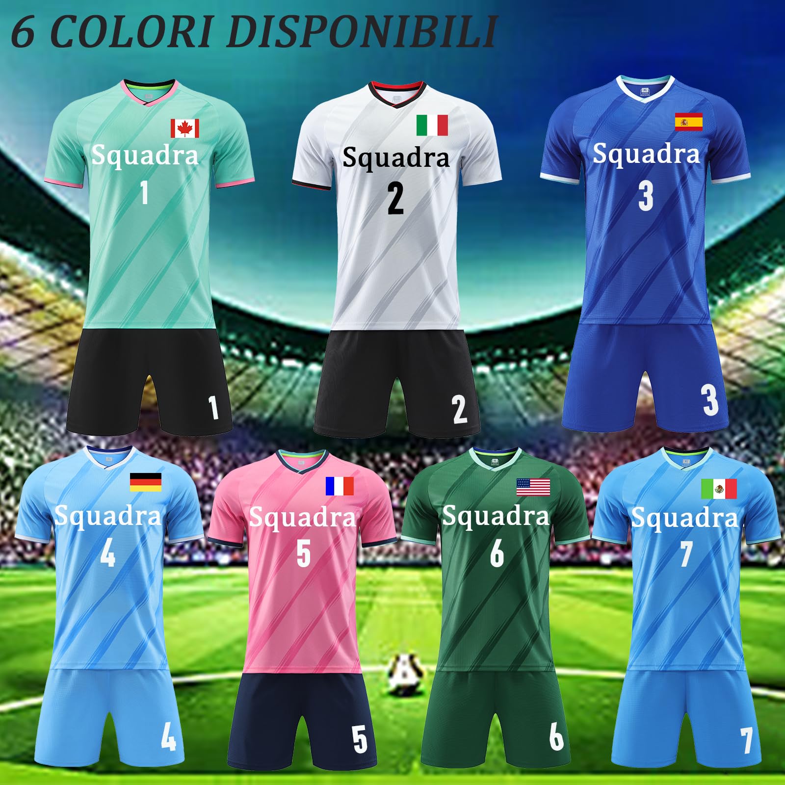 OPUTWDF Completo Calcio Bambino Personalizzabile Kit Calzettoni e Ginocchiere, Unisex - Adulto e Bambino Kit Maglietta Calcio Personalizzata