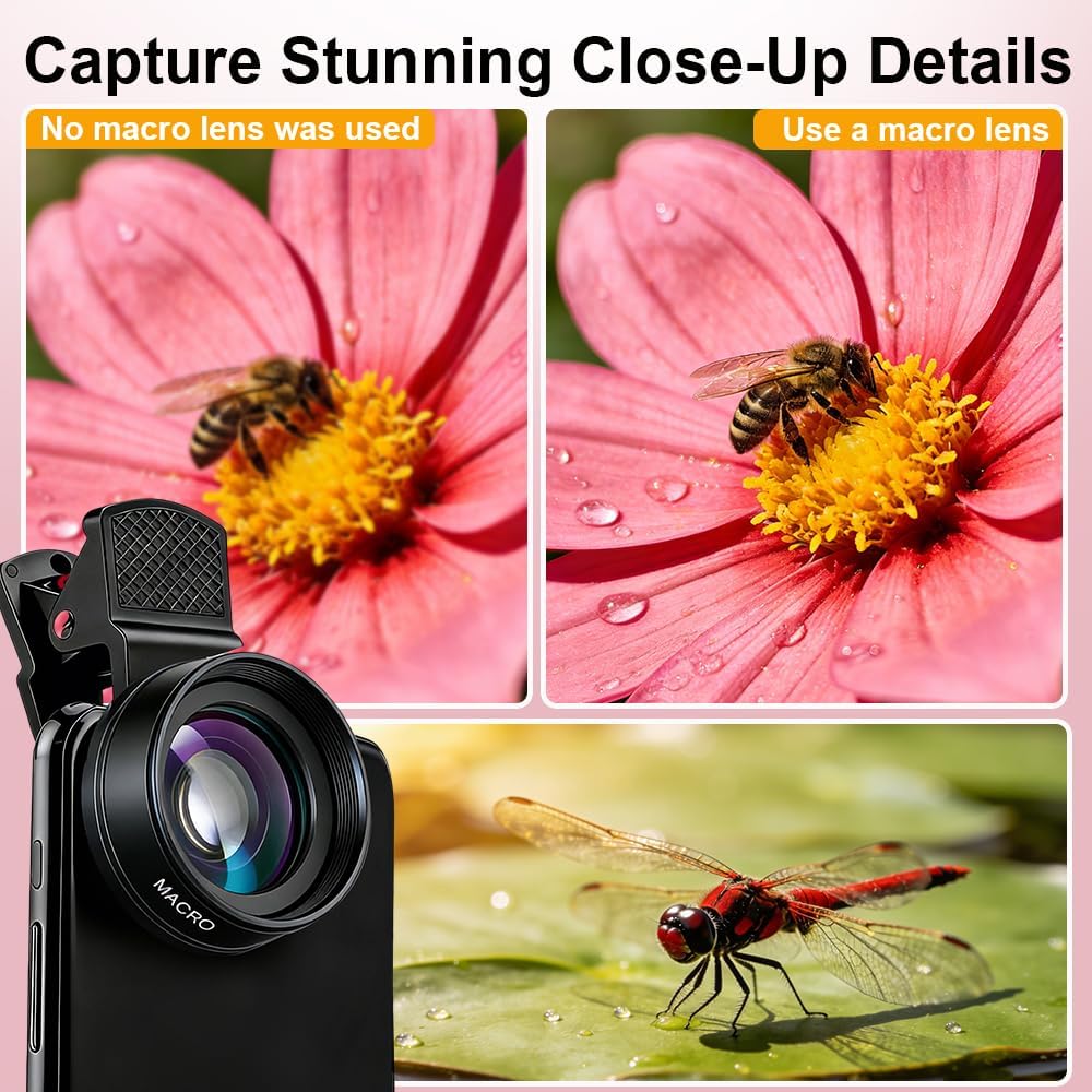 Macro & Wide Angle Lens for iPhone, Phone Camera Lens Kit with CPL Polarizing Filter & 47–52mm Adapter Ring, Professional iPhone Camera Lens Accessories for Photography