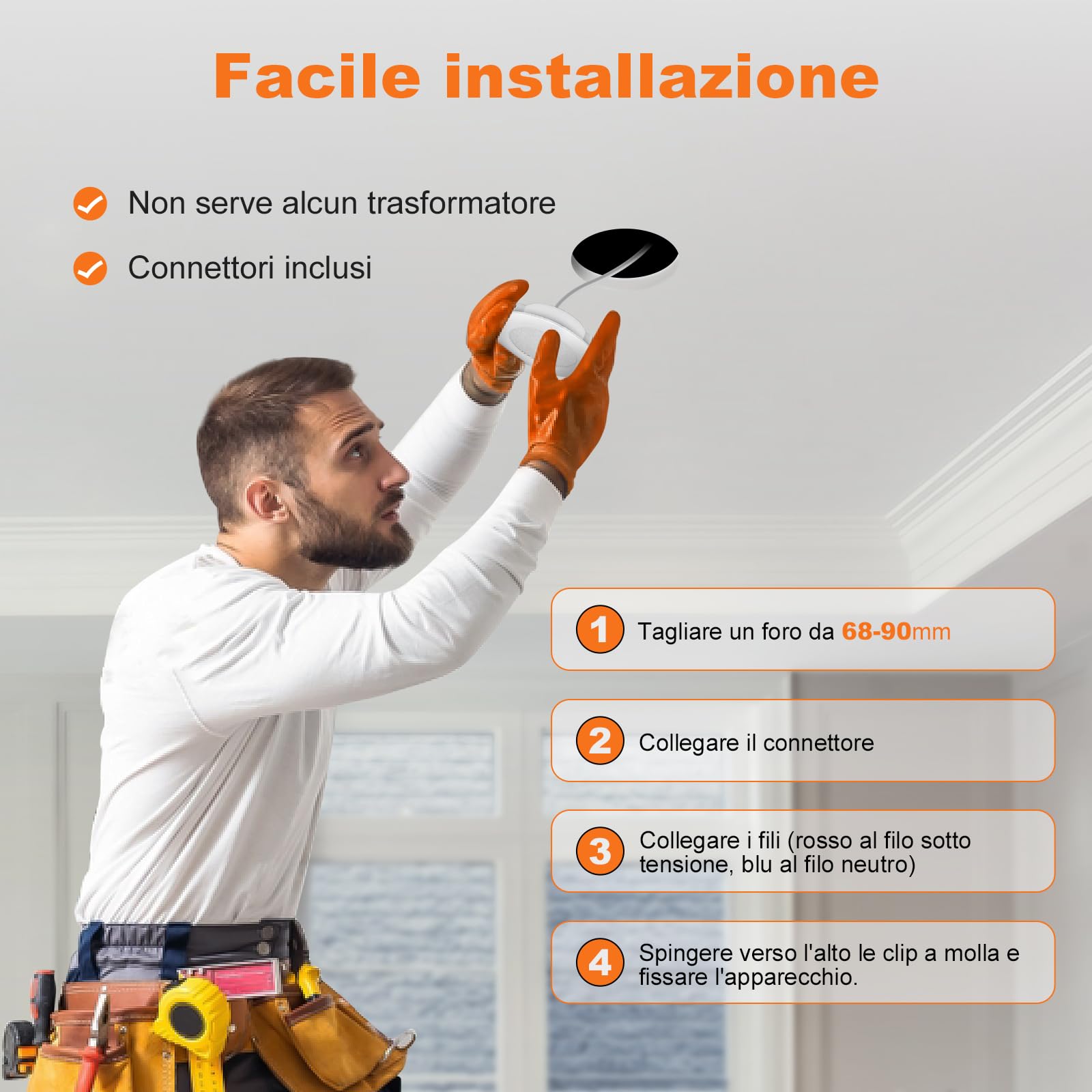 DUSKTEC Faretti Led da Incasso per Cartongesso Bianco Caldo 2700K Set di 10 | Faretti Led Soffitto 7W 660 Lumen, AC 220-240V Faretto Led Interno IP44 Diametro Foro 68-90mm, Ultrasottili 25mm