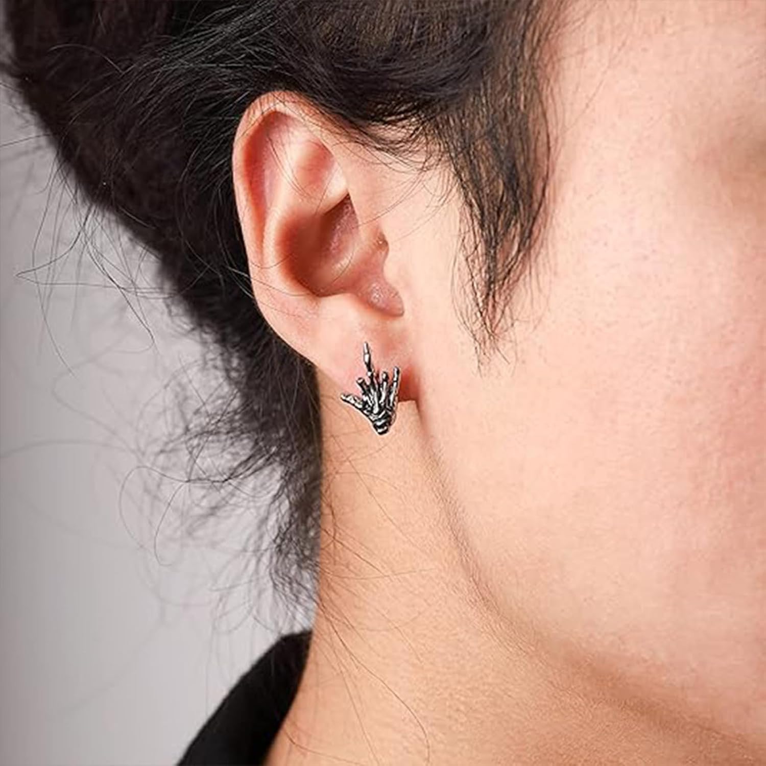 Silver Skull Stud Earrings for Men Women, Punk Rock Gothic Skeleton Bone Earrings, Vintage Horror Halloween Costume Accessories - Image 4