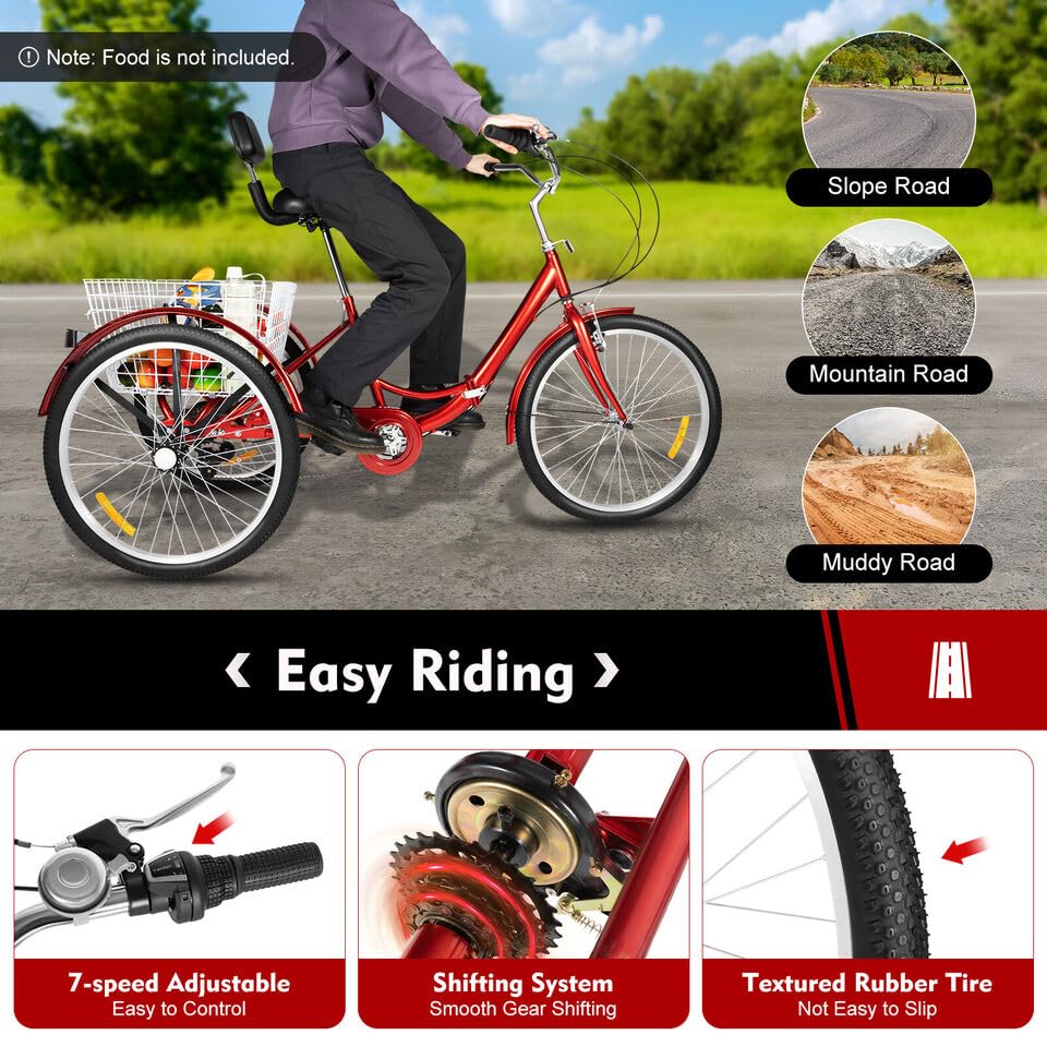 Amazon | 7 速 3 輪バイク 折りたたみ式三輪車 大人用 24 インチ 大人