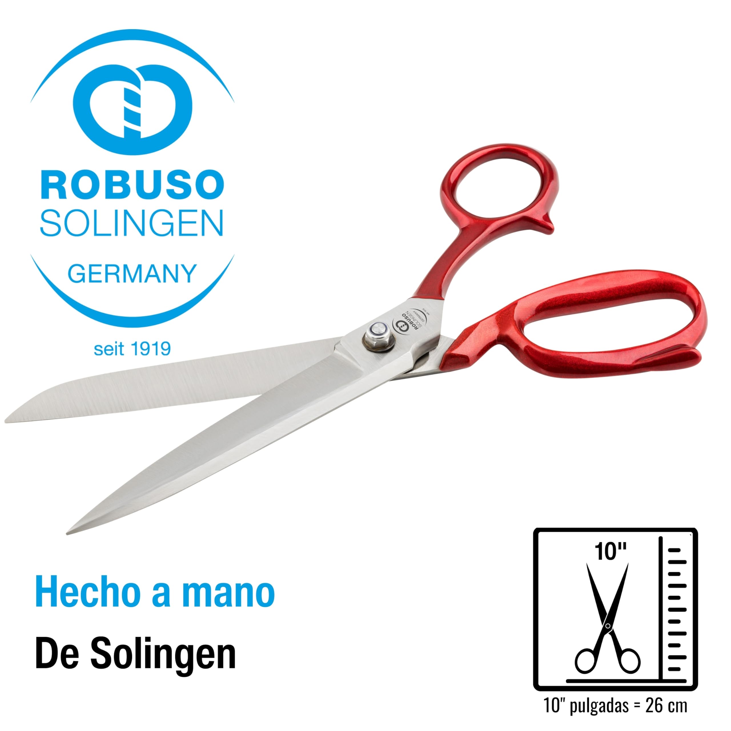 ROBUSO Tijeras de sastre de calidad magistral, tijeras de tela, fabricadas en Solingen, tijeras de acero al carbono C60 forjado, endurecidas, 26 cm – 10 pulgadas