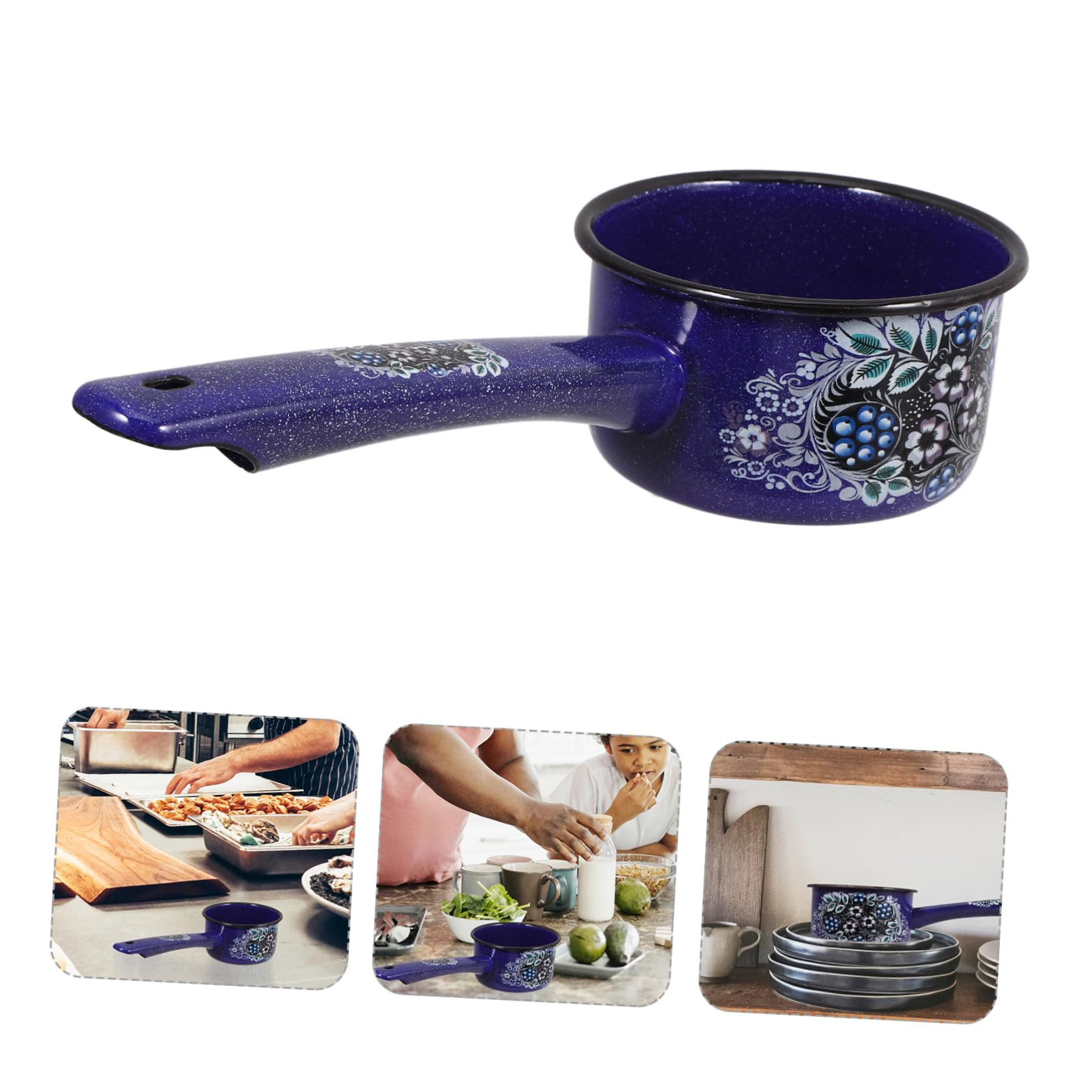 Vintage Emaille Wasserkelle Blau mit Griff, 1 Stück | Klein für Küche und Restaurant, Geeignet für Wasser und Früchte, Ergonomisches Design