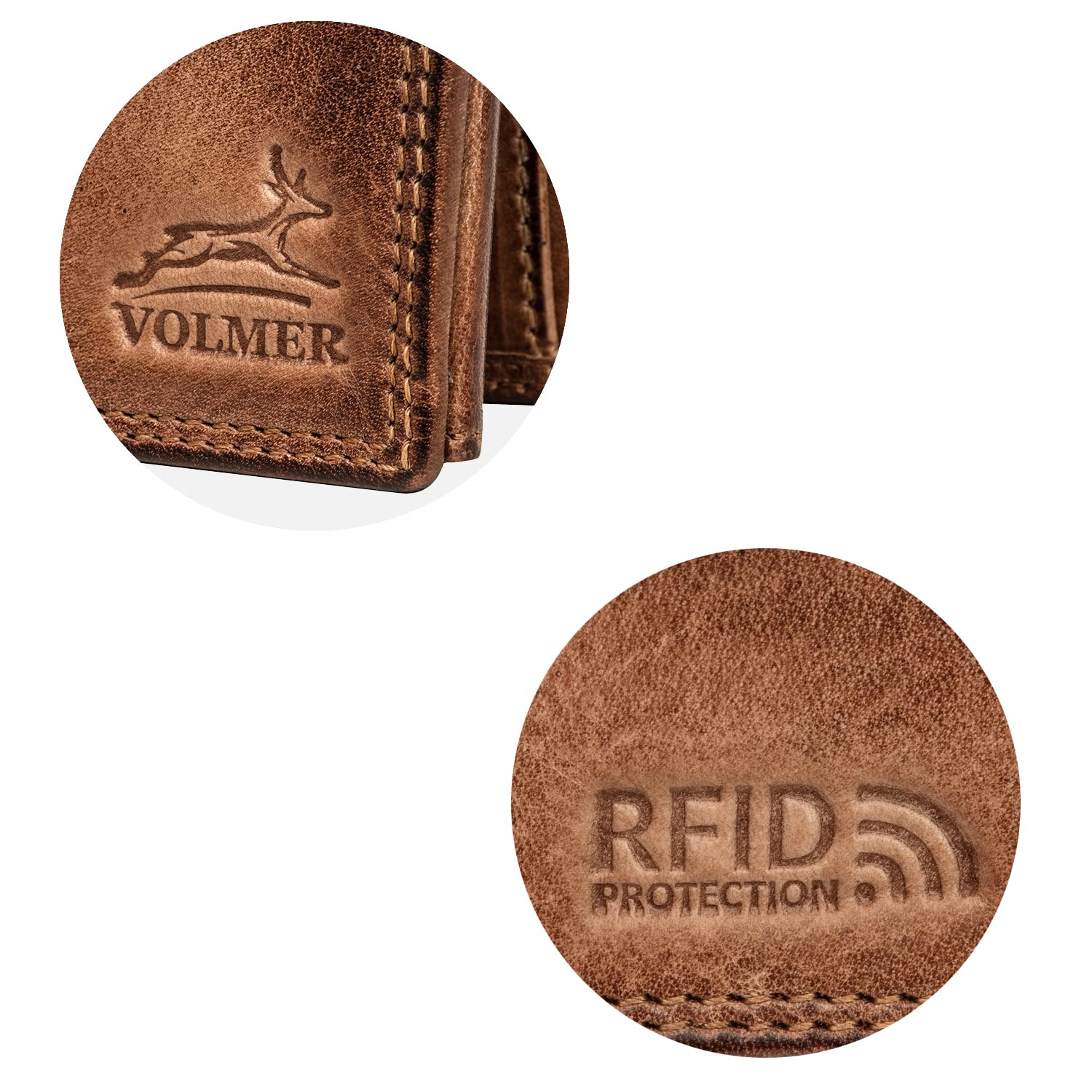Fa.Volmer ® Portefeuille en Cuir pour Homme avec Protection RFID I Double Couture Extra Stable I 9 Compartiments pour Cartes de crédit I Format Paysage I VO11 RFID Marron