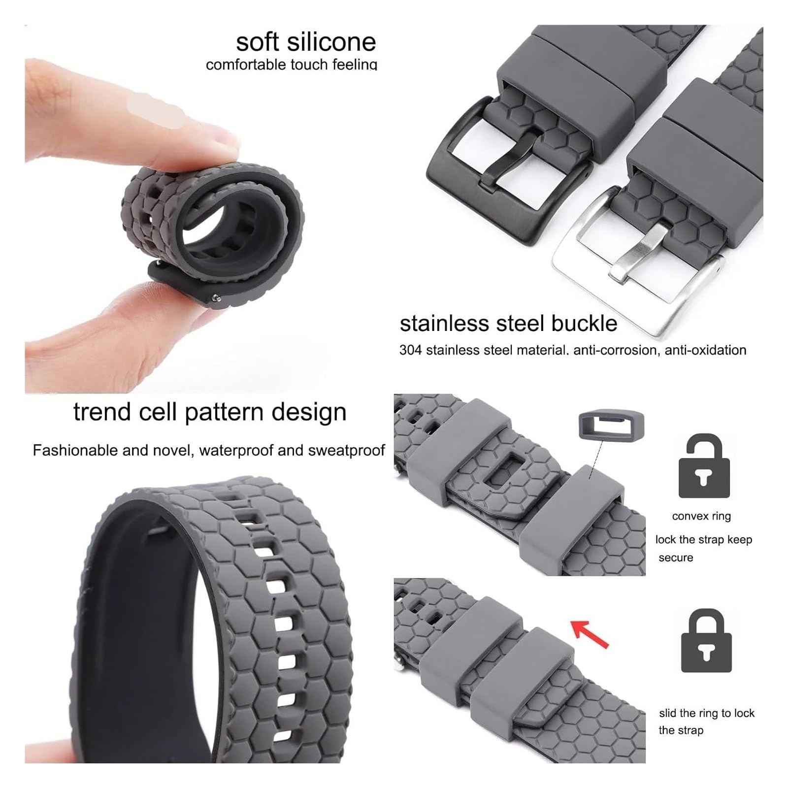Bracelets en silicone avec boucle en acier inoxyda Bracelet en silicone Bracelet de montre en silicone de qualité supérieure Bracelet de montre en caoutchouc à dégagement rapide 20mm 22mm Bracelet de