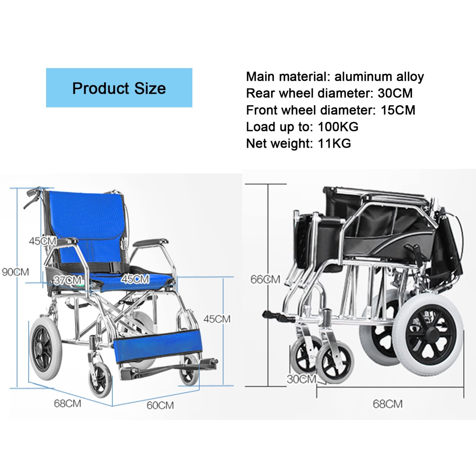 Silla De Ruedas Plegable Y Autopropulsable, Aluminio Silla De Ruedas Manual Ligera, Compacta,Frenos De Mano,Respaldo Plegable,Reposapiés Abatibles para Personas Mayores