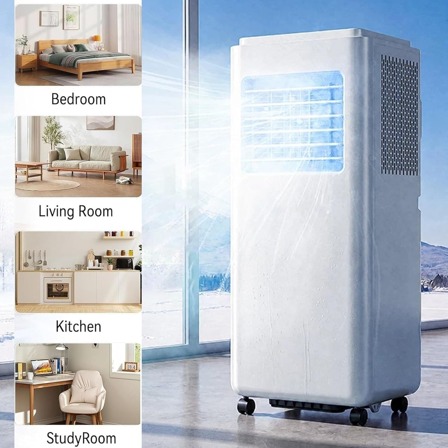 Aire Acondicionado Portátil 3 en 1 10000 BTU Enfriador con Deshumidificador, Temporizador 24H y Mando a Distancia, Función de Refrigeración por Compresor, sin C