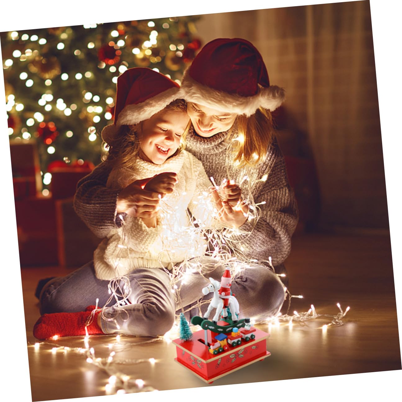 Caja de Música de Madera para Navidad, Portátil y Fácil de Usar, Decoración Adorable para Escritorio y Obsequio Infantil en Época Navideña
