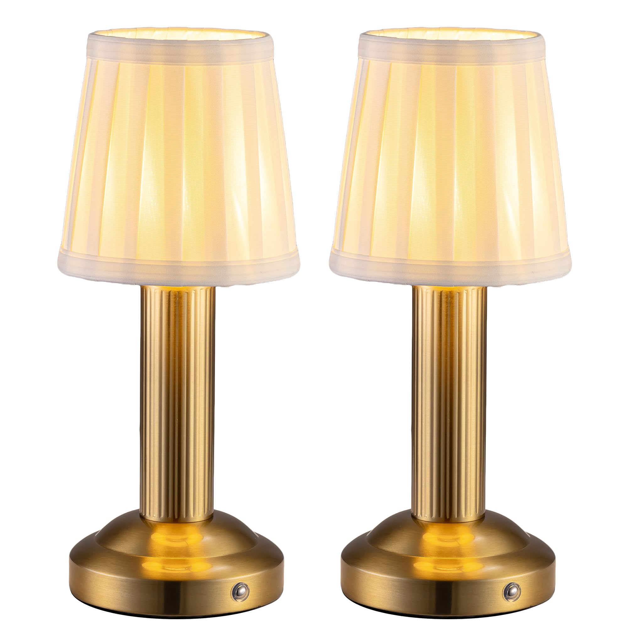 2 lampade da tavolo a LED senza fili, con batteria da 4000 mAh, dimmerabili, vintage, con paralume in tessuto, lampada touch per camera da letto, bar, ristorante (oro).