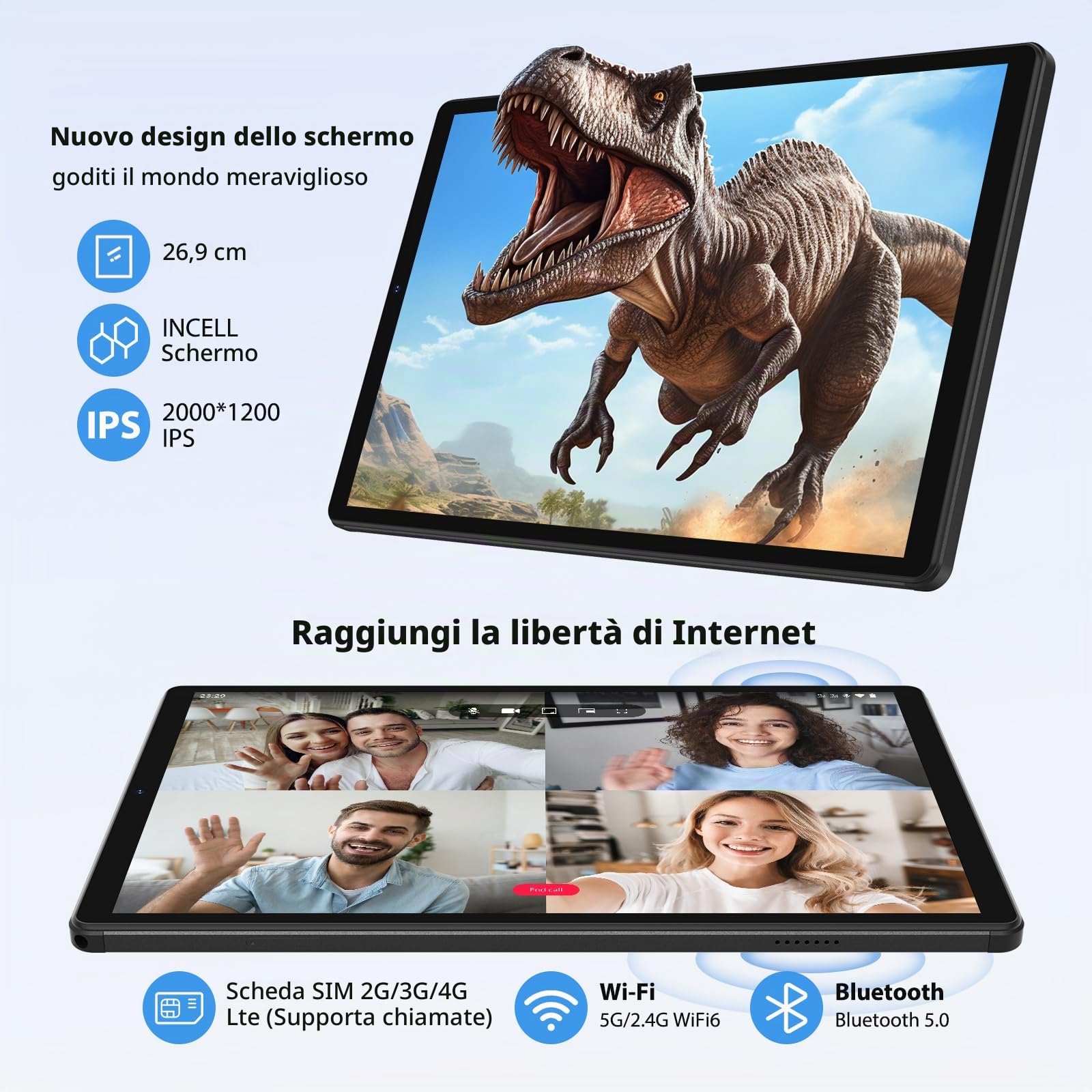 2K Android 15 Tablets, 36GB RAM+512GB ROM (2TB TF), 4G LTE+5G WiFi, Tablet 10,6 Pollici, Octa-Core, 2000 * 1200FHD, 8000mAh, 13MP+8MP, GPS, Tablet in offerta con tastiera ect (Nero)