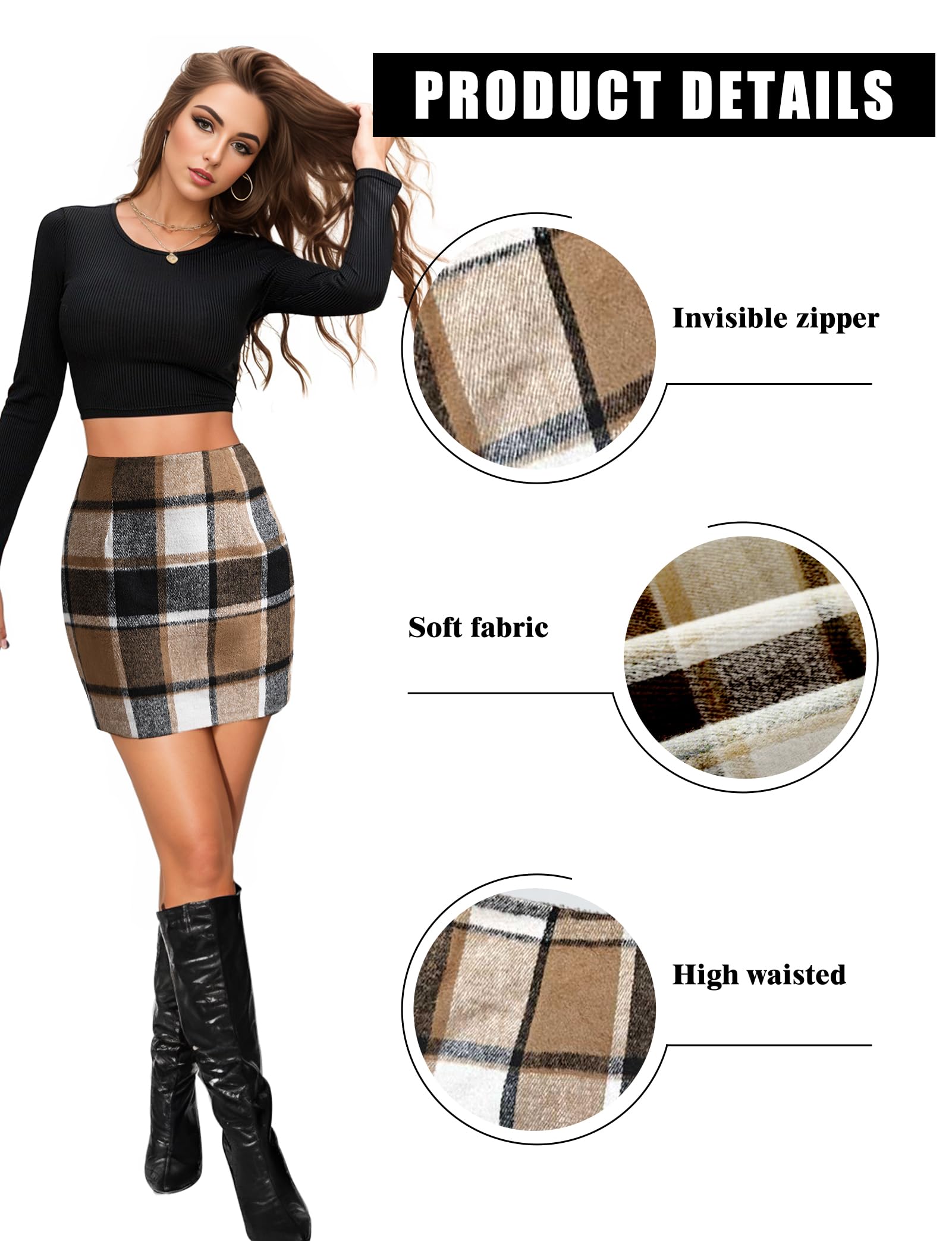 Plaid Skirts for Women, Pencil Mini Skirts for Women High Waist Bodycon Christmas Holiday Fall Winter Skirts 2025 Trendy