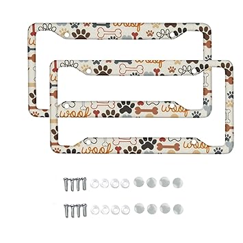 Jiueut 2 Piece Set Cute Dog Paw and Bone Design Car License Plate Frame,Design License Plate Tag Frames for Dog Lovers,Auto Accessories for Decoration