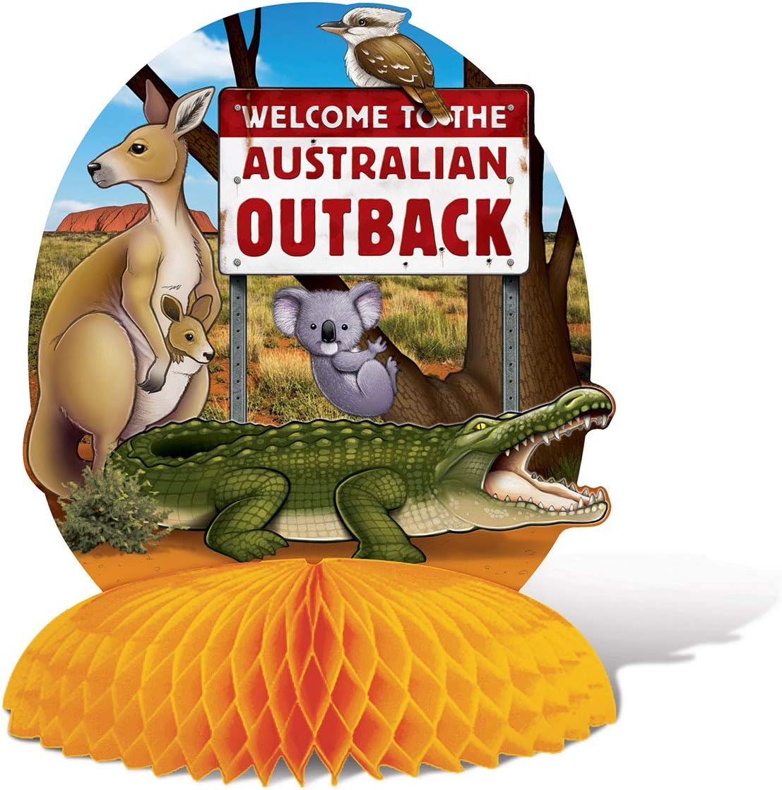 Beistle Australian Party Theme Decorations, Australian Centerpiece with Tissue Base 10 Inch, Pack of 12
