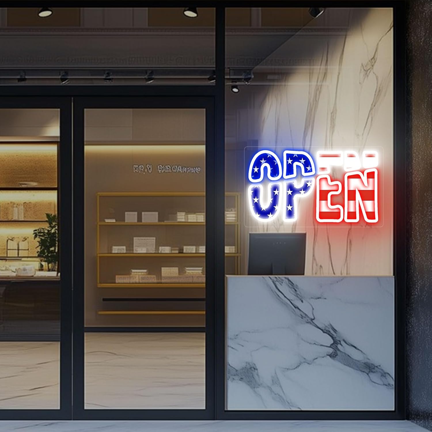 LED Open Sign for Business, USA Flag Ultra Bright Open Light 16 Inch Plug In Light Up Sign, High Visibility LED Signs for Store Bar Hotel Retail Shop Window