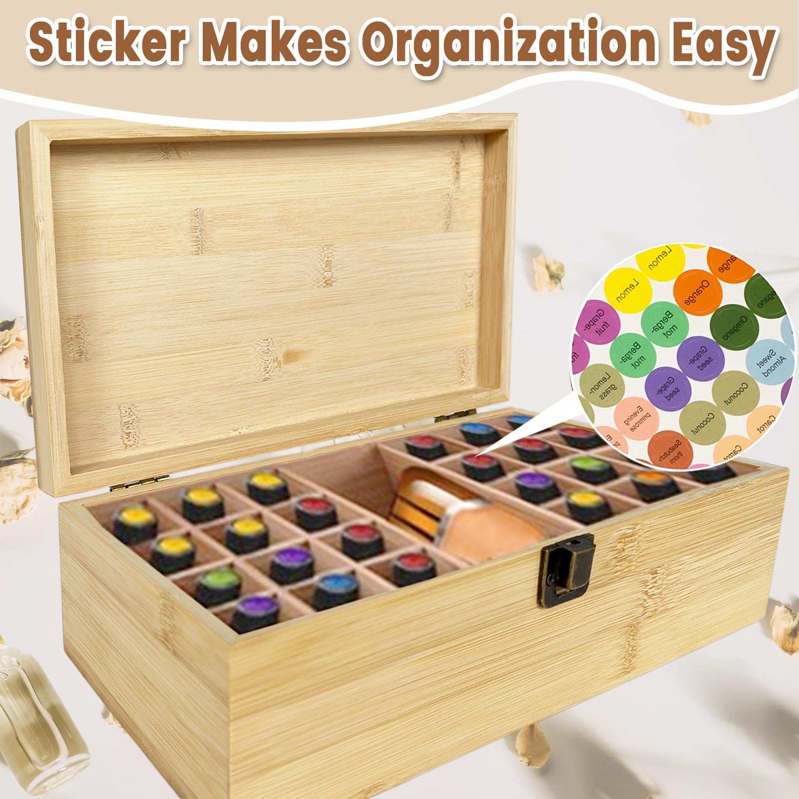 25 Löcher Aufbewahrungs-box Ätherische Öle aus Holz - Holzkiste Bietet Platz für 5 10 15 ml Ätherisches Öle Flaschen - Tragbar Organisator Holzbox für Duftöle Ausstellung, Lagerung