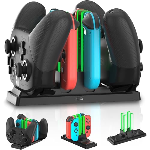 Switch Controller Charger Dock, 6-in-1 Charging Station for Joy-Con & Pro Controllers, LED Indicator Stand, Not Compatible with Switch 2 or Third-Party Controllers