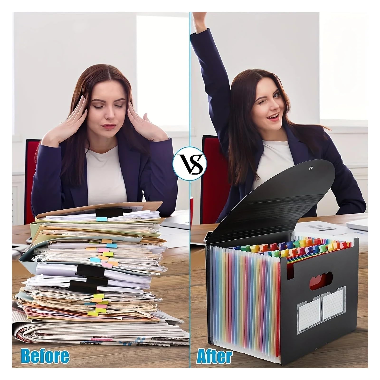 25/13 Bolsillos De Plástico for Colgar Sellado Por Tres Lados Para Oficina | Bolsa de órgano con tapa de cuerda, carpeta multicapa A4, bolsa de almacenamiento de archivos de oficina(Black 25 grids)