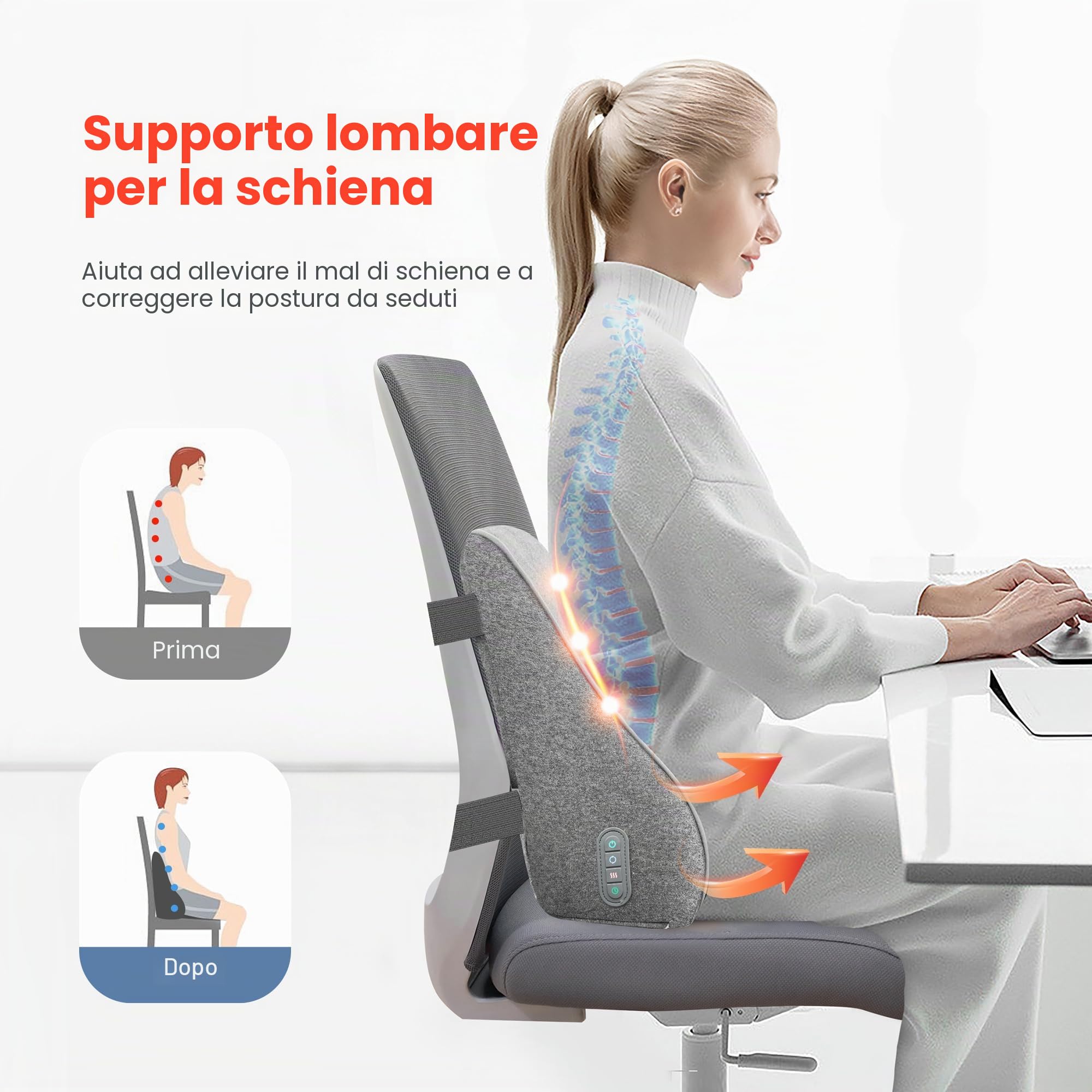 COMFIER Massaggiatore Schiena, Massaggiatore Shiatsu per Sedia da Ufficio, Cuscino Massaggio Cervicale Collo Spalle e Schiena Elettrico per Alleviare il Dolore, 2 Impostazioni di Calore, Regali