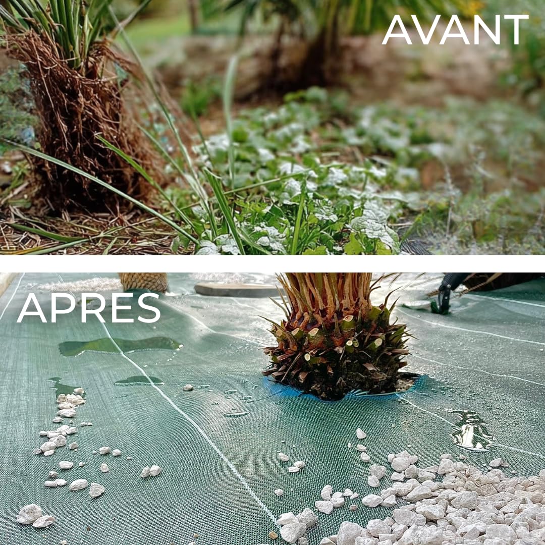 Pack Agrafes et Toile de paillage - Anti Mauvaises Herbes Rouleau Longueur 50m Largeur 1,28m - Lot Bache Vert 130gr par m2 - Geotextile - ZENLYS