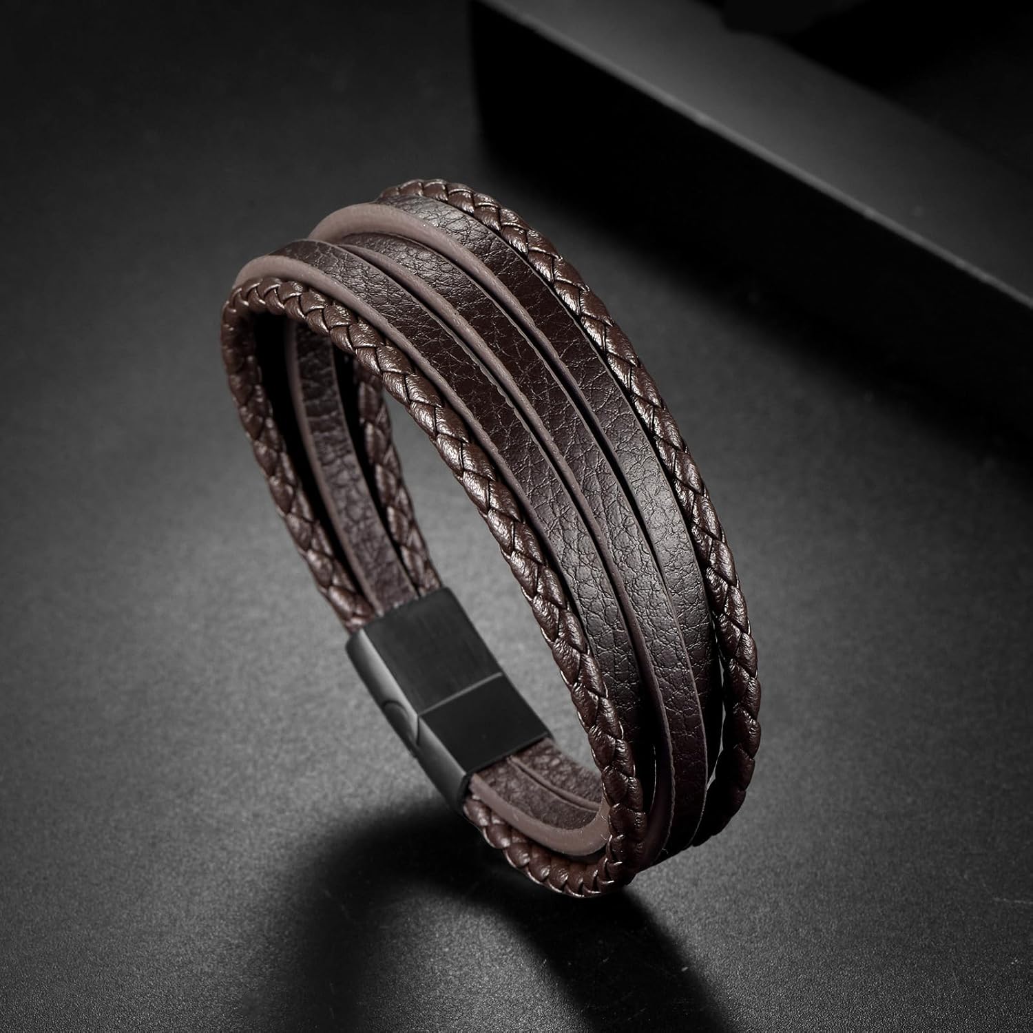 Leather Bracelet for Men – Genuine Multi-Layer Braided Wrap Wristband Bracelet Gifts for Him