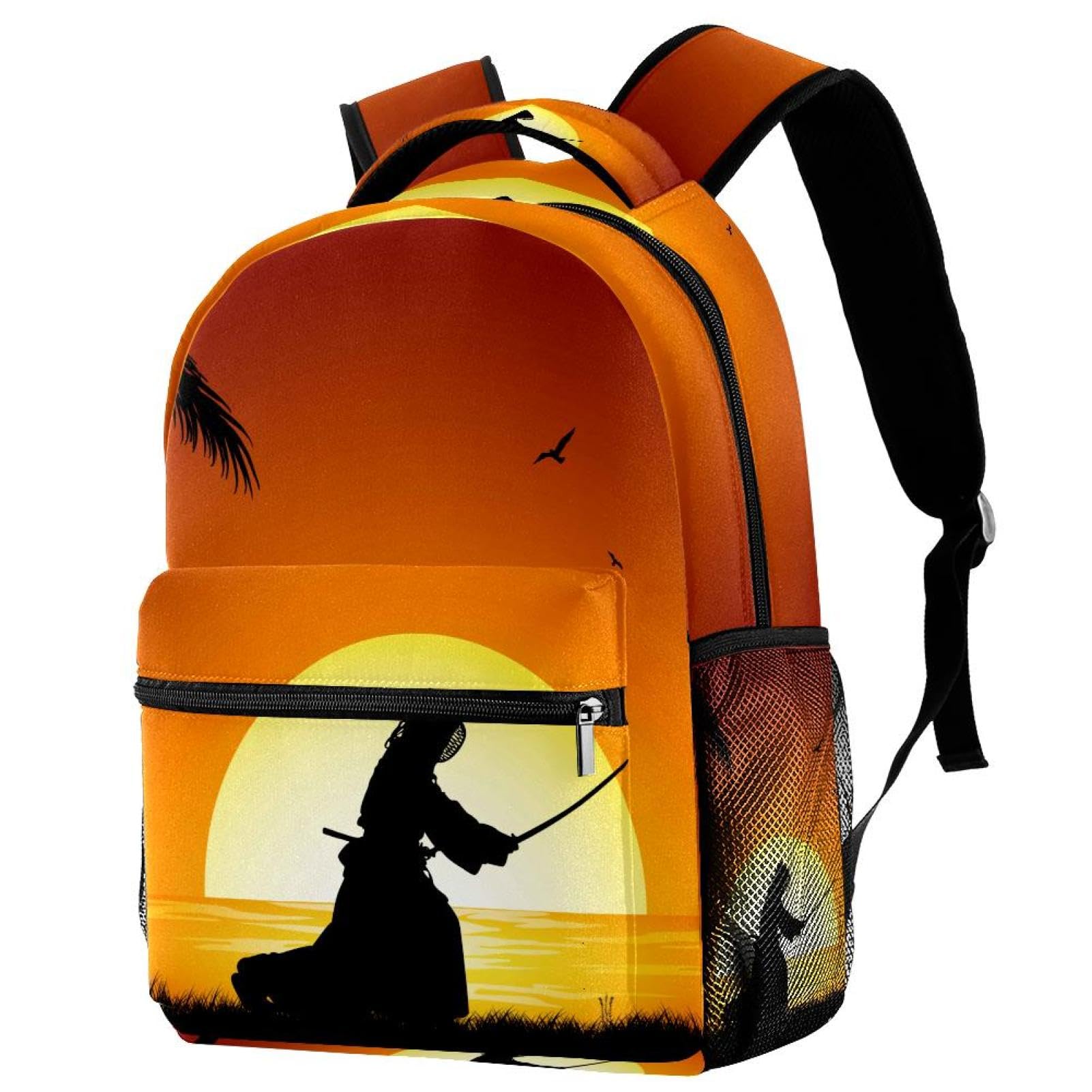 Kendo - Zaino da scuola con motivo spiaggia e sagoma di silhouette, per uomini e donne, borsa da viaggio con scomparti per laptop, leggera borsa per libri scolastici, zaino per scuola media