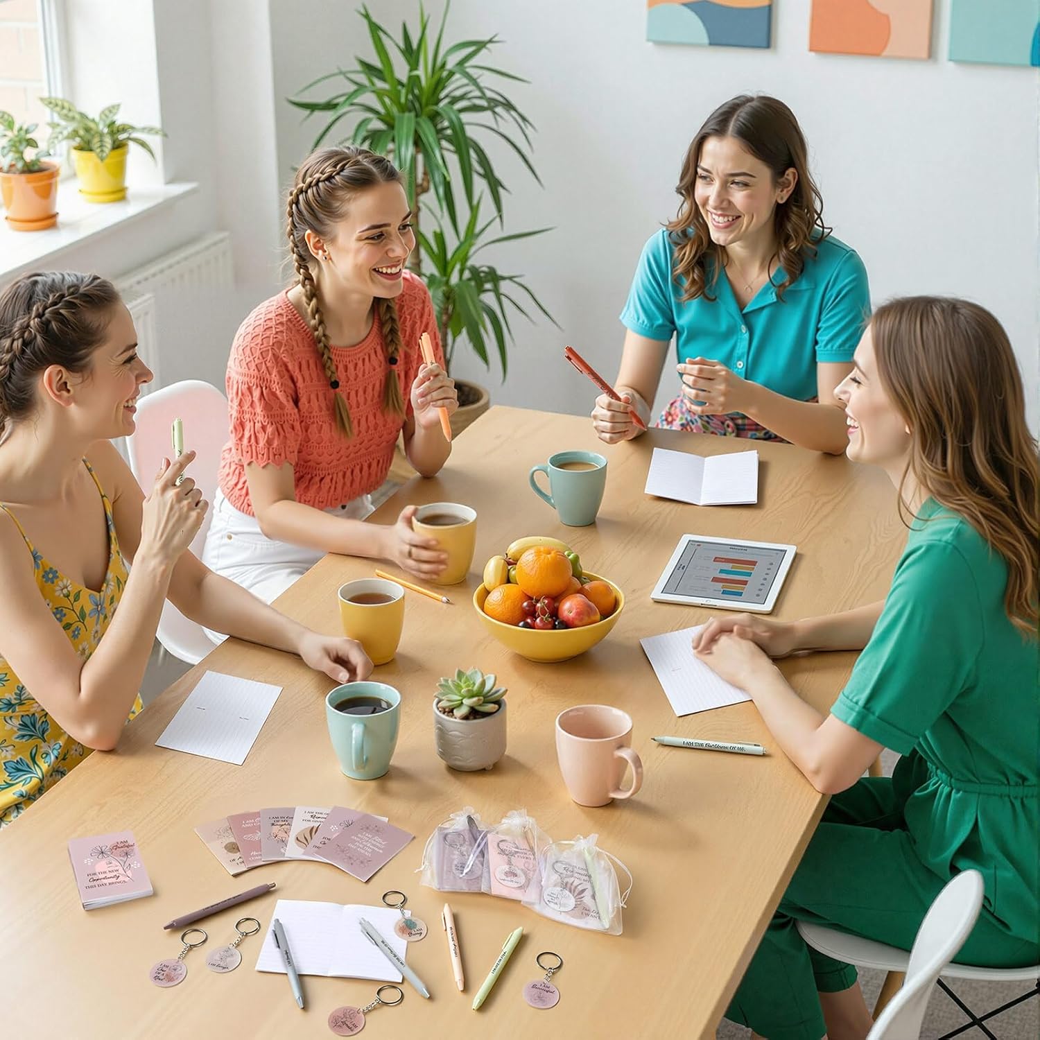 Mooliwe 24 Set Positive Affirmation Gift Set Gratitude Notebooks with Pens Acrylic Keychains Small Bags Motivational Notepads for Women Coworkers Christmas Adults Party Favors (Elegant) - Image 5