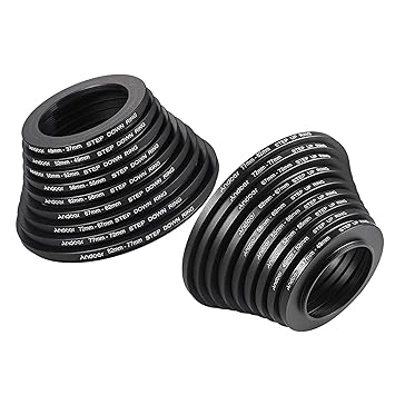 18pcs 37-49-52-55-58-62-67-72-77-82mm Step Up/Step Down Lens Metal Adapter Ring Kit (Black) -Layfoo