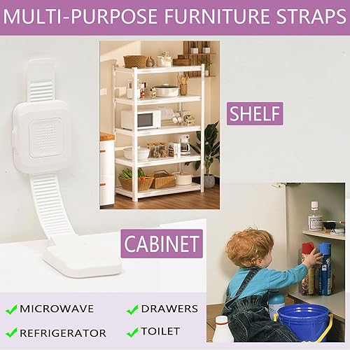 Miniatura 5 de Anclaje adhesivo mejorado para muebles sin taladro, correas ajustables para pared de muebles antipuntas para bebés y mascotas, paquete de 4
