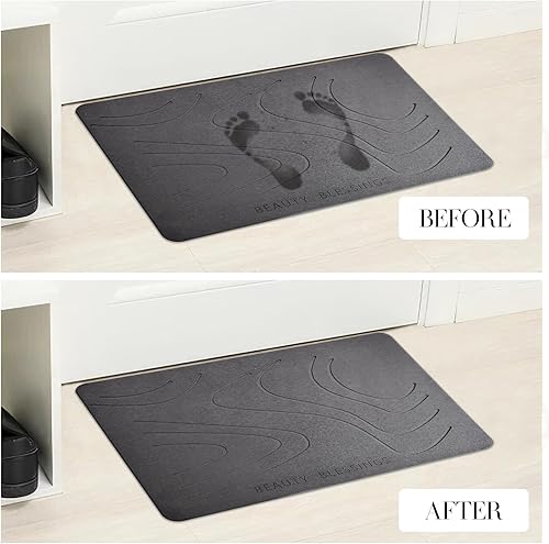 Miniatura 8 de BEAUTY BLESSINGS Tapete de baño de piedra súper absorbente, antideslizante y fácil de limpiar, tapete de baño de tierra de diatomeas para baño,