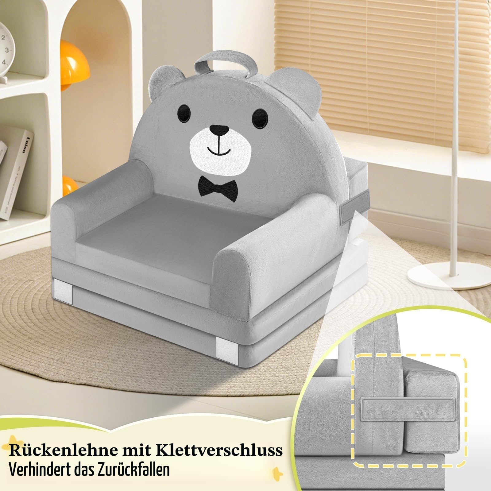 Zusammenklappbarer Kleinkindstuhl, Bett, Kindersofa, Aufklappen 2 in 1 Mini Couch, Wweiches Kristall Samt Kleinkinder Spielsofa für Schlafzimmer Wohnzimmer, Spielzimmer