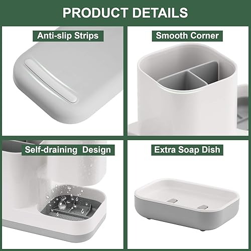 Miniatura 3 de VITVITI Portacepillos de dientes para baño, organizador de baño con 2 vasos de baño, para encimera de tocador, pasta de dientes, niños, 5