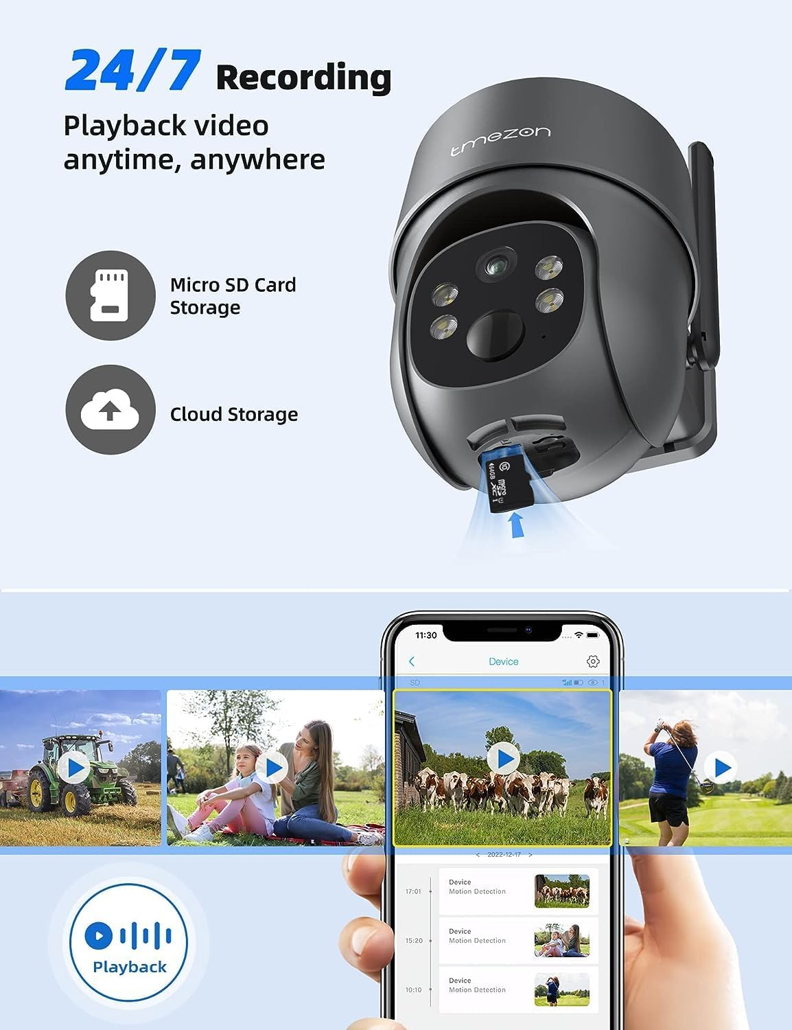 Smartphone screen showing video playback from the camera