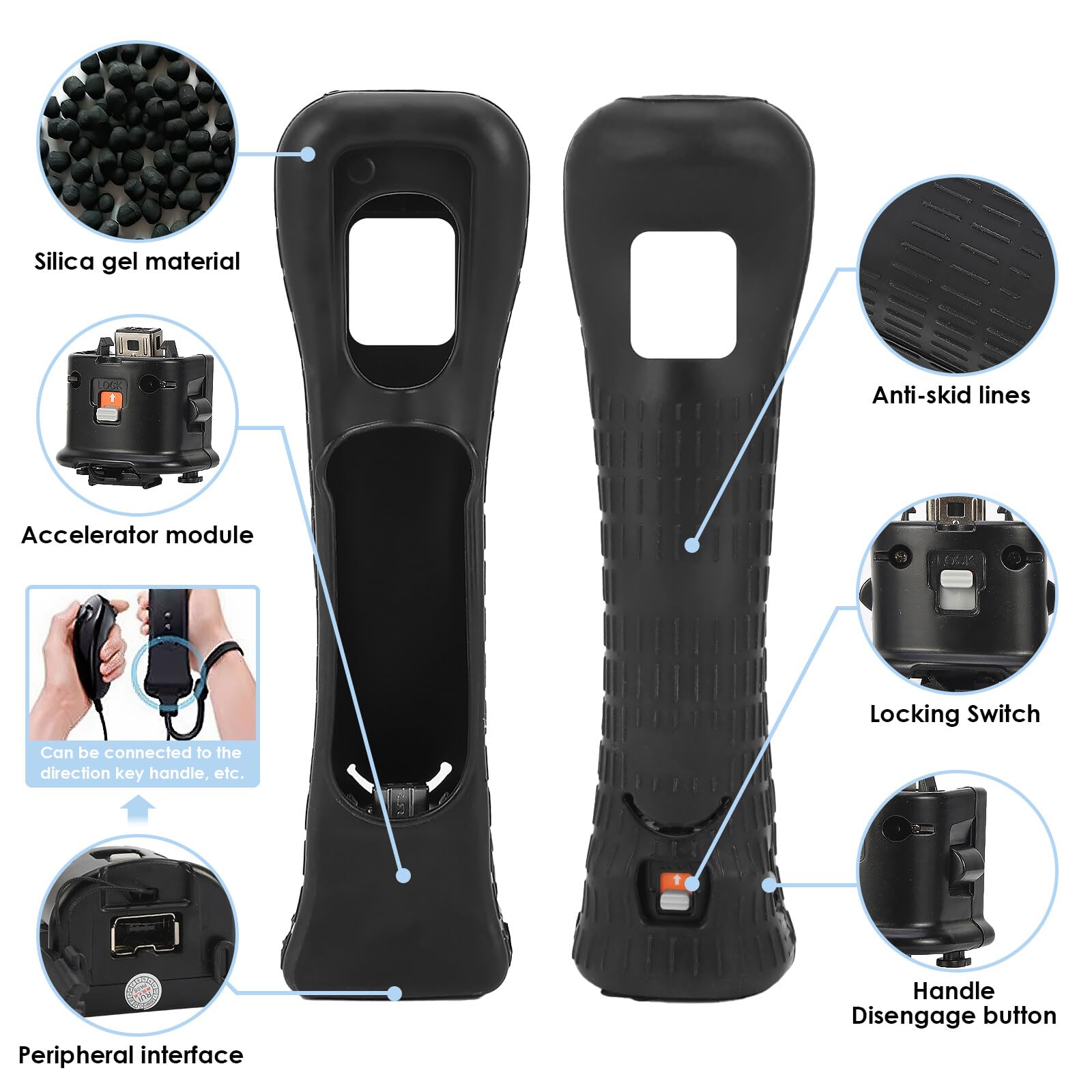NCONCO Adaptateur de capteur Motion Plus Motion Plus, accessoire de capteur de mouvement externe à distance, coque en silicone pour Nintendo Wii (Noir), 1162856/120424CYVWTY
