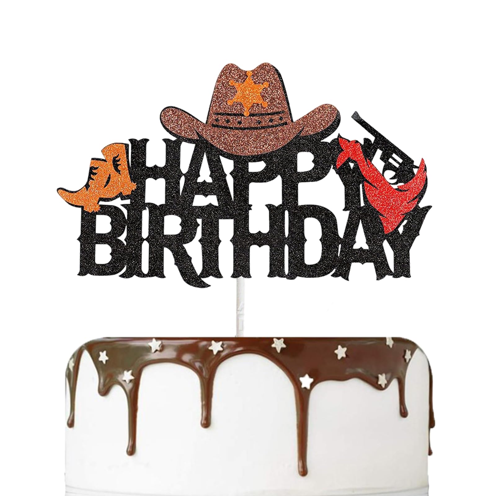 Cowboy Party Decorations, Cowboy Cake Decorations, Cowboys Cake Toppers for Boys Men, Western Happy Birthday Cakes Topper with Hat, Boots and Gun Design, DIY Assembly Kit for Western Theme Party