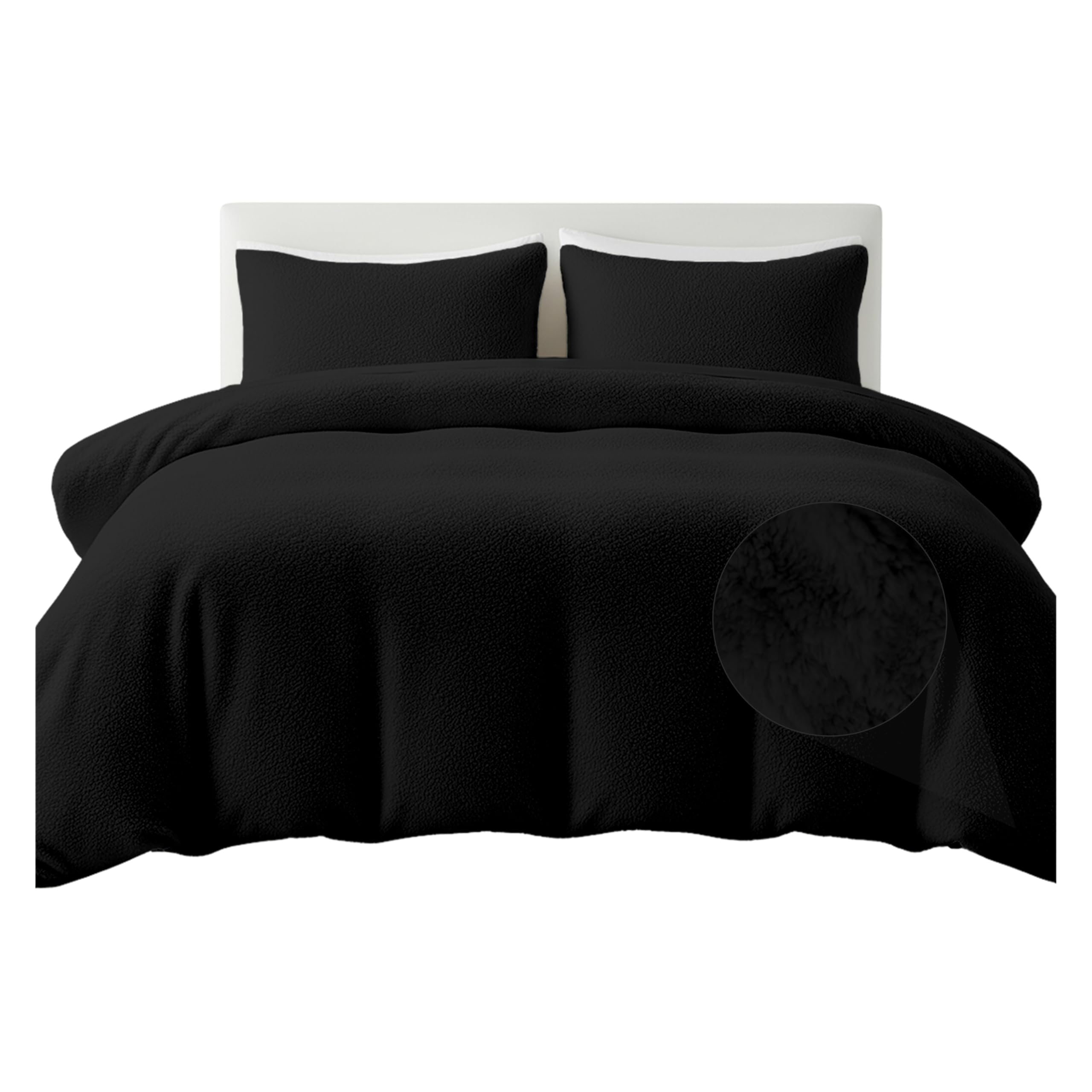 Rohi Black Luxury Teddy Fleece Duvet Cover Set Double – Soft Cosy & Fluffy Teddy Bear Bedding, Thermal Warm Winter Fleece Quilt Cover with Matching Pillowcases – Anti Allergy Bedding, Double — image 1