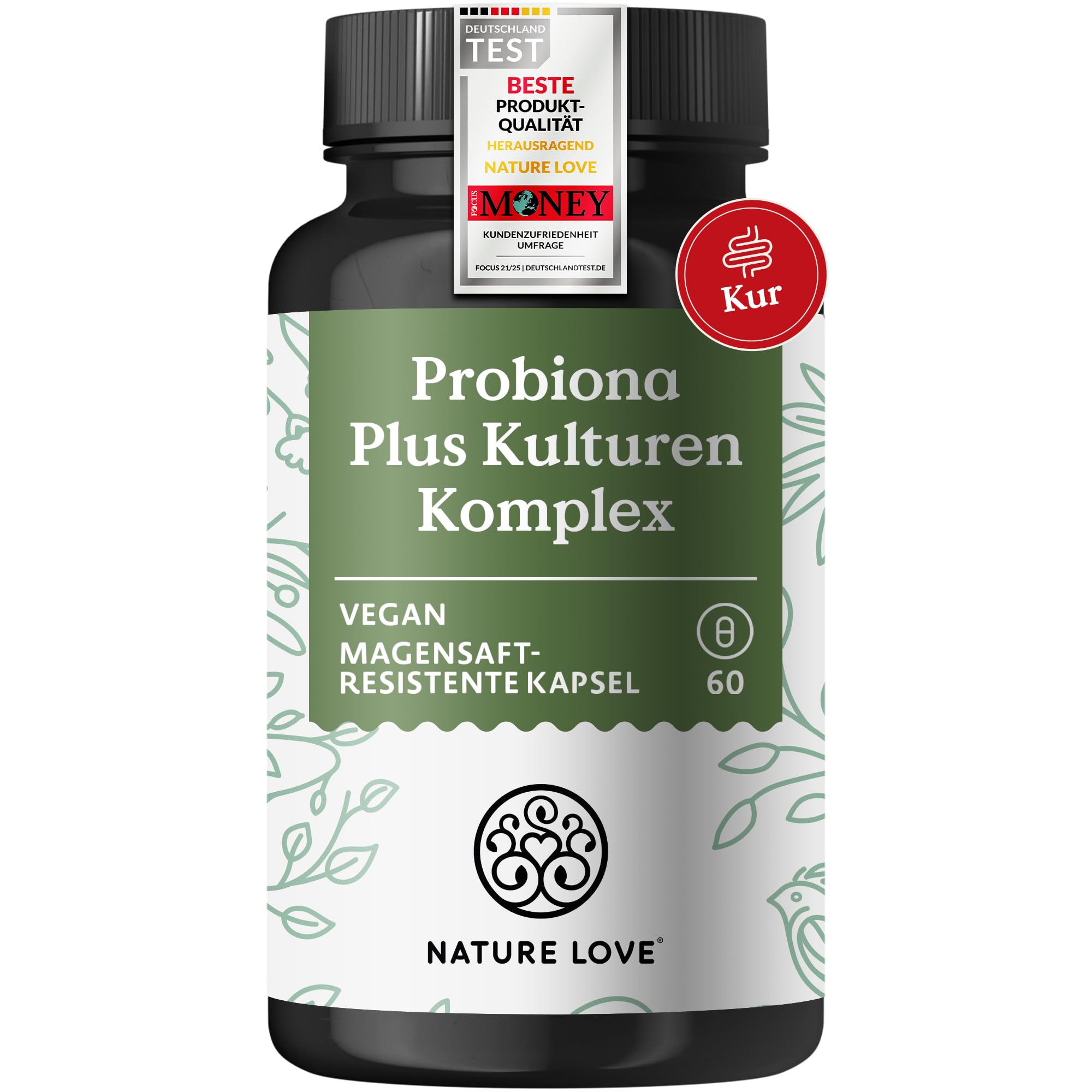NATURE LOVE® Probiona PLUS - 120 Mrd KBE je Tagesdosis (hochdosiert) - 20 Bakterienstämme + Bio Inulin - 60 magensaftresistente Kapseln - vegan, entwickelt in Deutschland, Markenrohstoff aus Italien