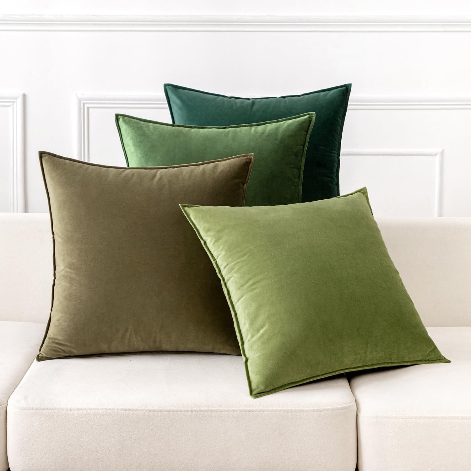 MIULEE Set di 4 Federde Cuscini per Divano in Velluto 40x40cm Decorative Federe Copricuscini per Divano Soggiorno Camera da Letto con Cerniera Invisibile Fodere Cuscino Serie Verde