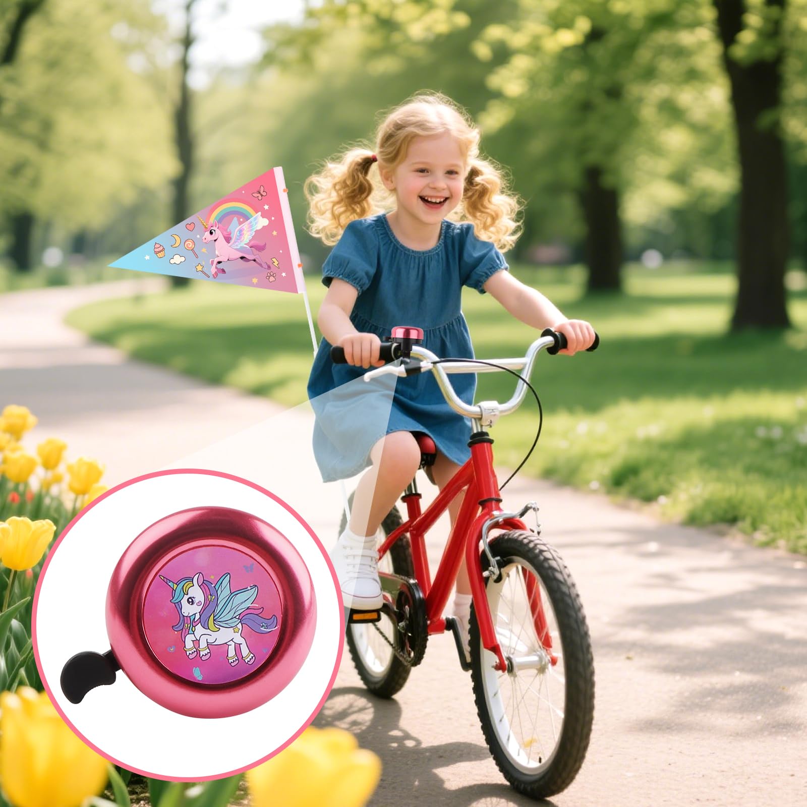 Mini Sonnette De Vélo Licorne Avec Fanions De Vélo Pour