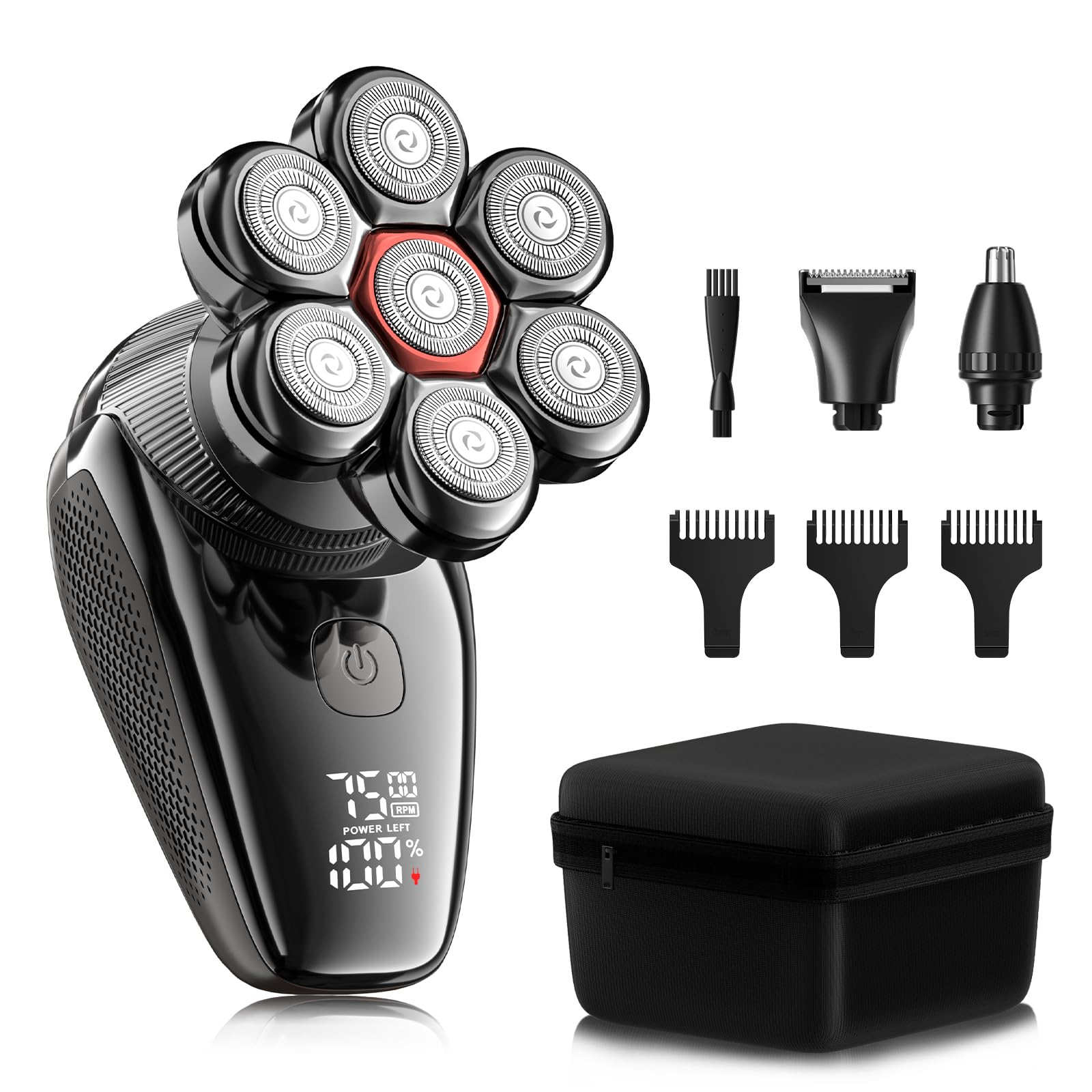 3in1 Glatzenrasierer für Männer, 7D Elektrorasierer mit Etui, Groomer Shaver & Bartschneider, Nass/Trocken IPX7 Wasserdicht, 120 Minuten USB Wiederaufladbarer Rasierer für Gesicht & Körper