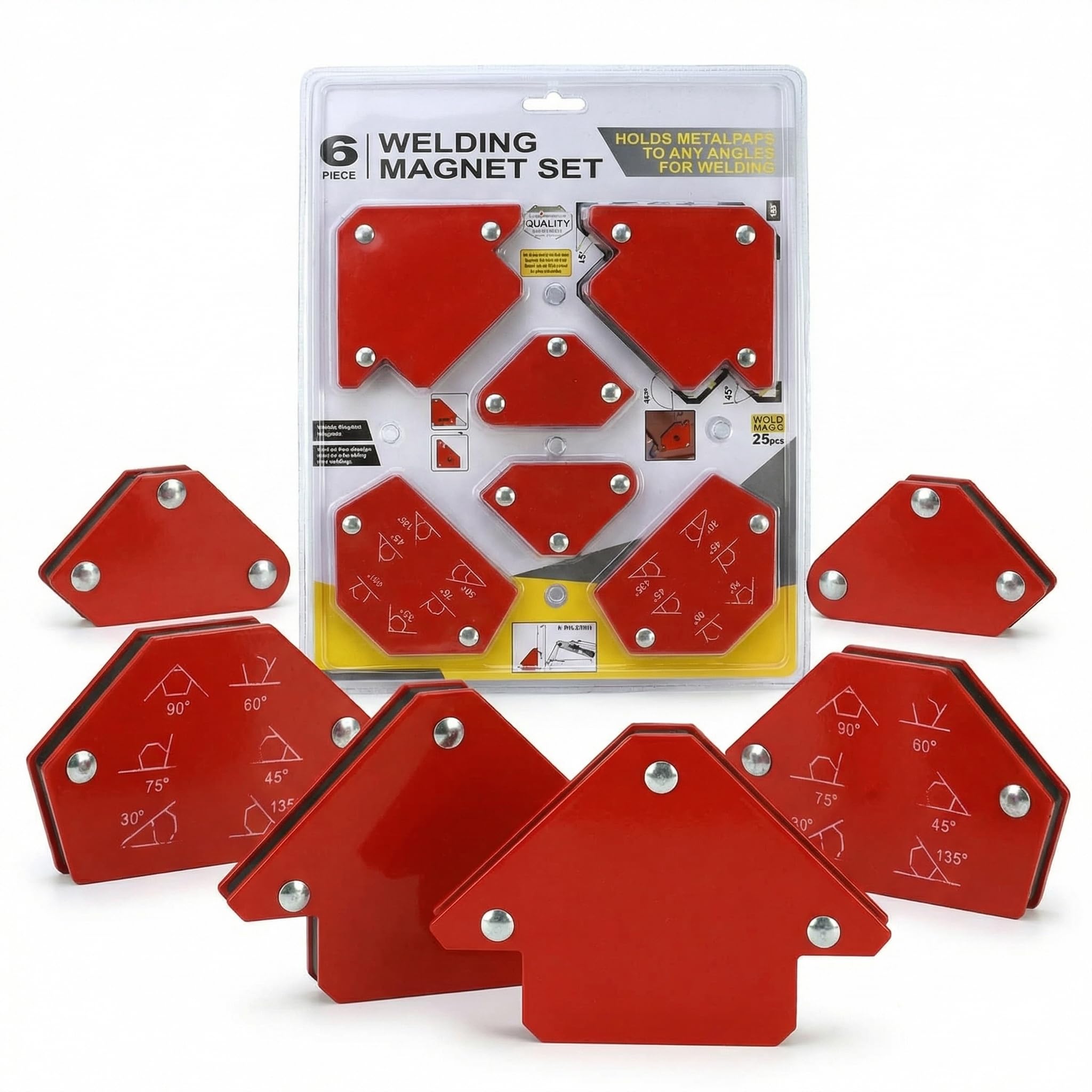 Qwork Qwork® 6 Pcs Welding Magnets Set, Magnetic Welding Holder Positioning Tool, 30° To 135° Angles, 15Lb To 25Lb Hold For Welding, Soldering And Metal Positioning