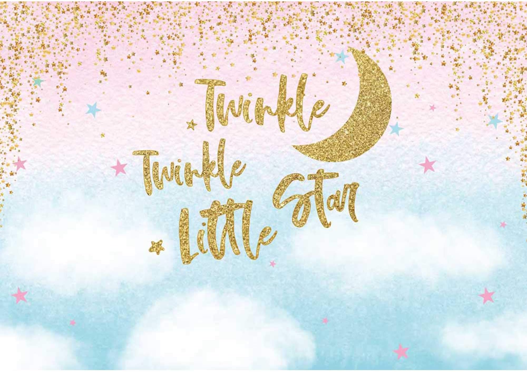 7x5ft Durable/Soft Fabric Photo Backdrop Twinkle Twinkle Little Star Theme for Gender Reveal Party Decorations Birthday Baby Shower Supplies Kids Photography Background Banner Studio Props