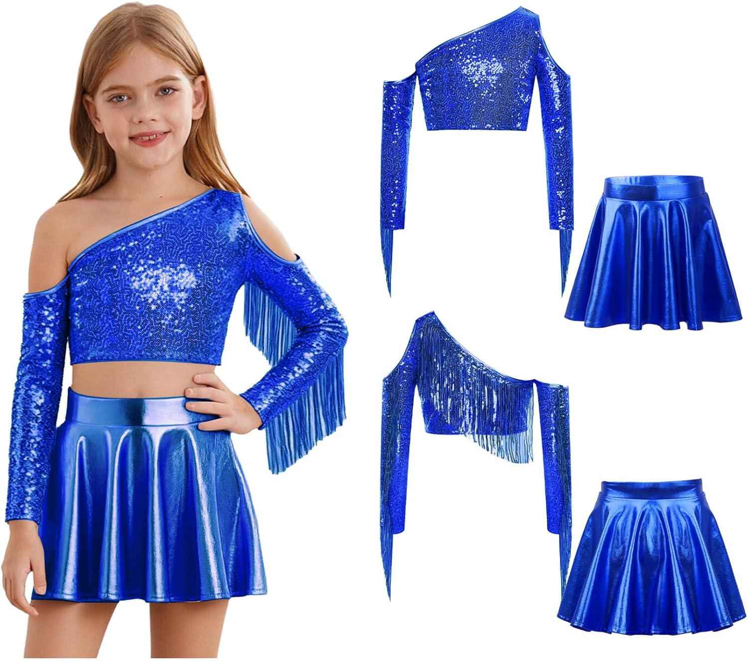 Loyan Kids Girls 2 Piece Ballet Dance Dress Crop Top with Pleated Skirt Set Ballroom Costume Jazz Disco Dance Outfits