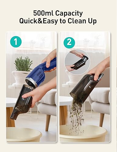 Miniatura 5 de Aspiradora de mano, potente aspiradora de automóvil de 24 KPA, recargable, base de carga, mango ergonómico, herramienta para grietas 2 en 1,