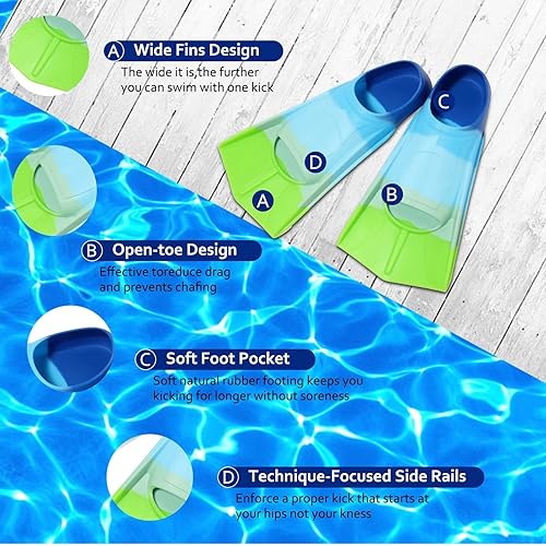 Miniatura 9 de Aletas de natación para niños, aletas cortas para niños, aletas de natación para entrenamiento de natación para niños y niñas principiantes