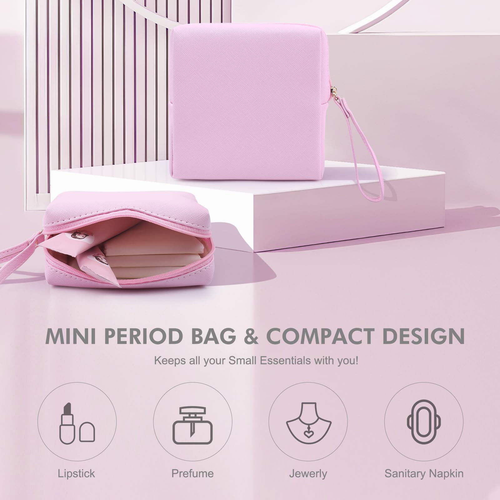Servilleta sanitaria para mujer, bolsa de almacenamiento de servilletas sanitarias, bolsas de almohadilla sanitaria de piel sintética, bolsa organizadora de tampones portátiles con cremallera 6